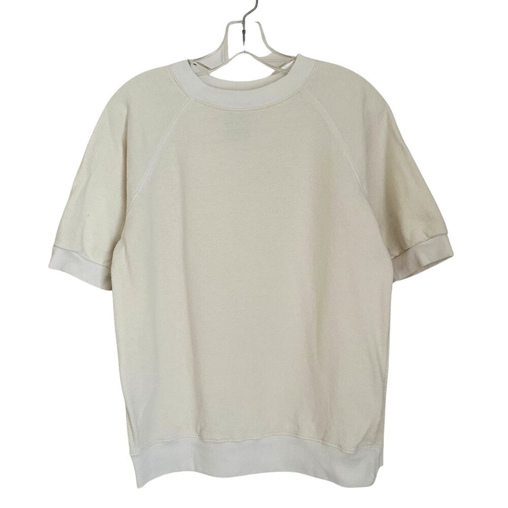Jungmaven Short Sleeve Raglan Fleece Sweatshirt Hemp Cotton Washed White, Small